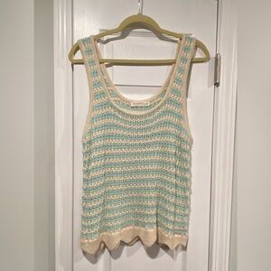 NWT Uncharted Size M Aqua Cream Knit Crochet Soft Stretchy Scalloped Tank Top